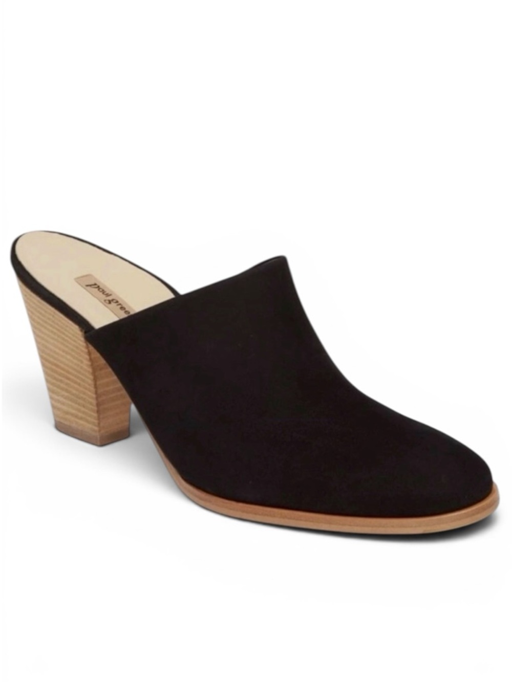 Paul Green Vonda Black Nubuck Stacked Heel Mules Size US 7.5